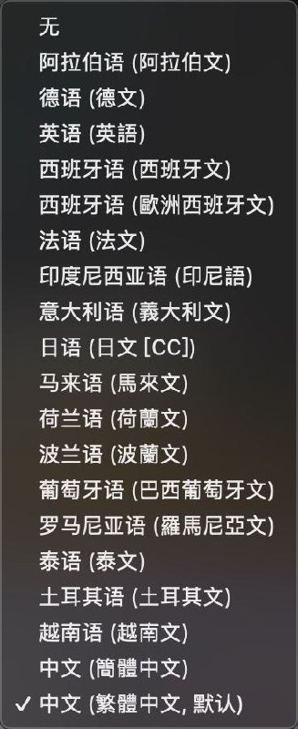 我头一次下到这么多语言的字幕（